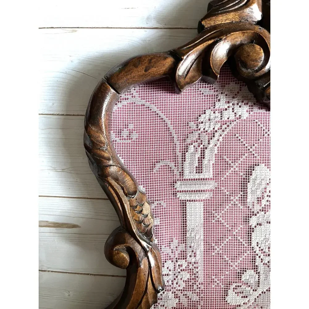 Vintage Dutch Lace Window Screen Ornate Carved Wood Frame Victorian Rococo